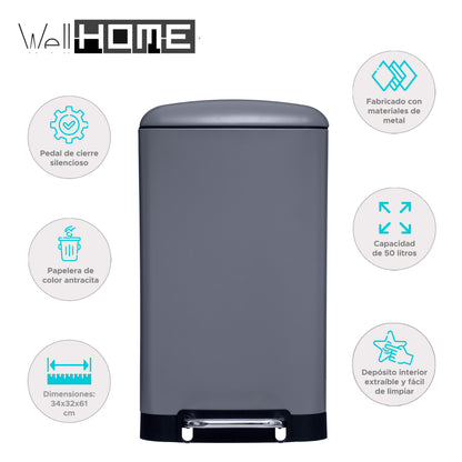 Wellhome Papelera Con Pedal Antracita 30l_1