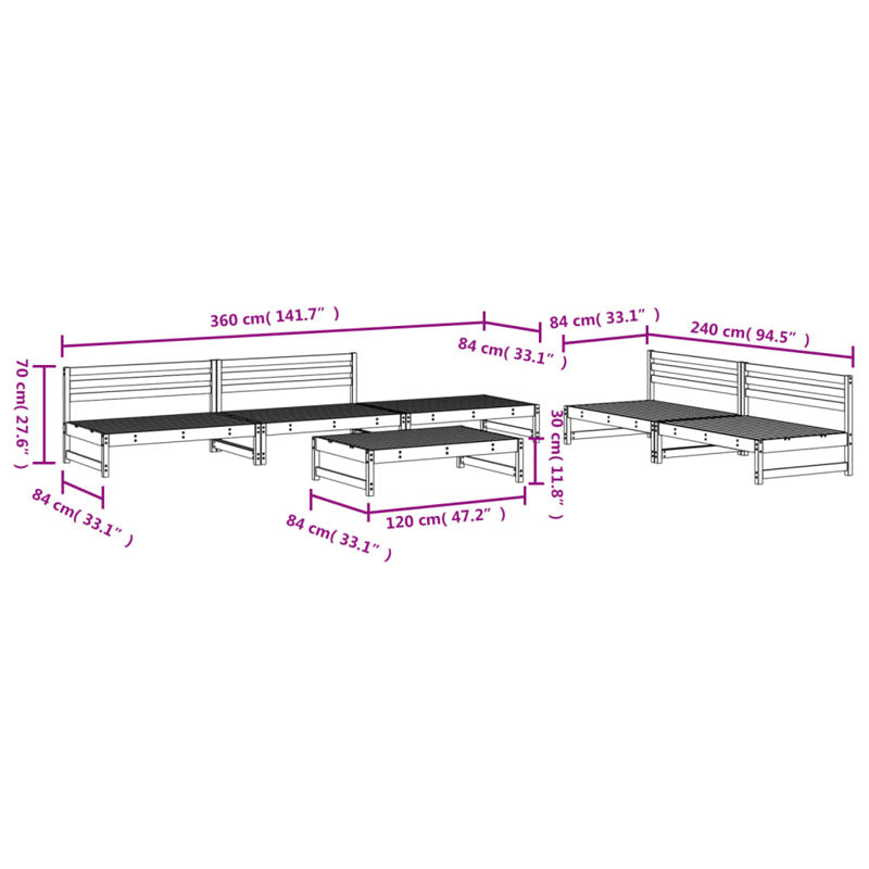 Vidaxl Juego Muebles De Jardín 6 Piezas Madera Maciza Pino Marrón Miel_5