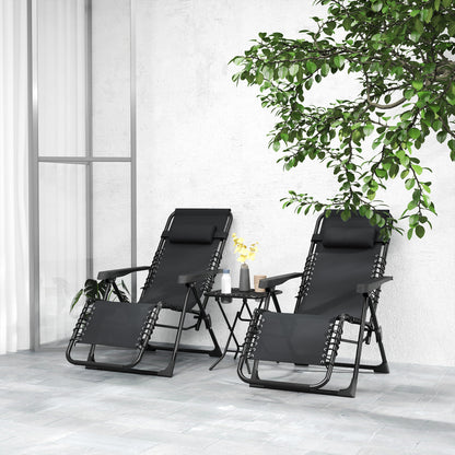 Outsunny Set De 2 Tumbonas Jardín Exterior Con Mesa Auxiliar Reposabrazos Negro_4