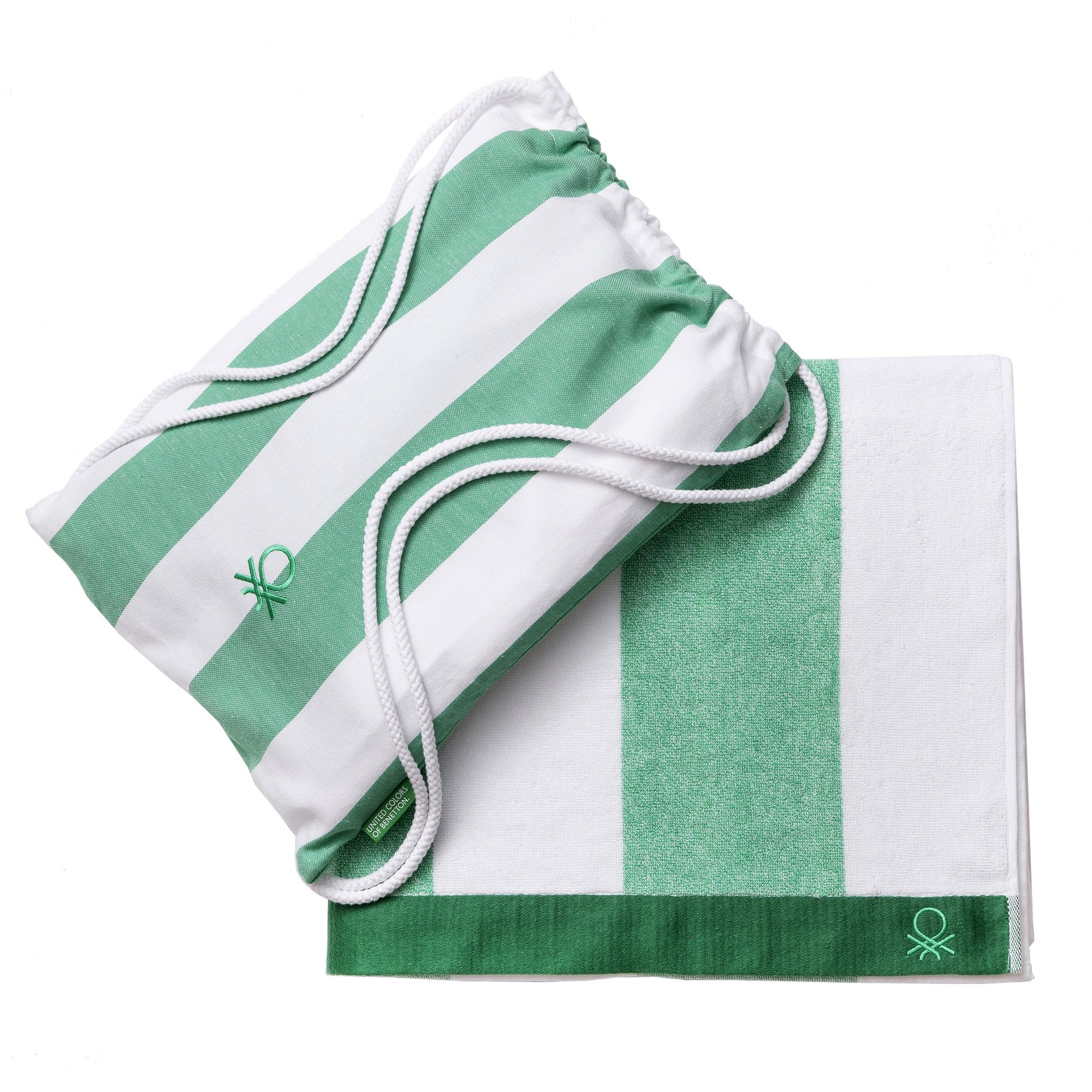 Set 2pc Toalla De Playa (toalla 90x160cm + Bolsa 144tc Hilo Teñido) Verde Rainbow Be_1