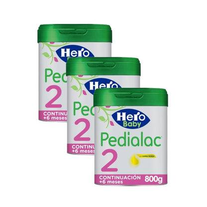 Embalagem de 3 Leites Pedialac 2 para Bebés até aos 12 meses, 800g. Herói Bebé