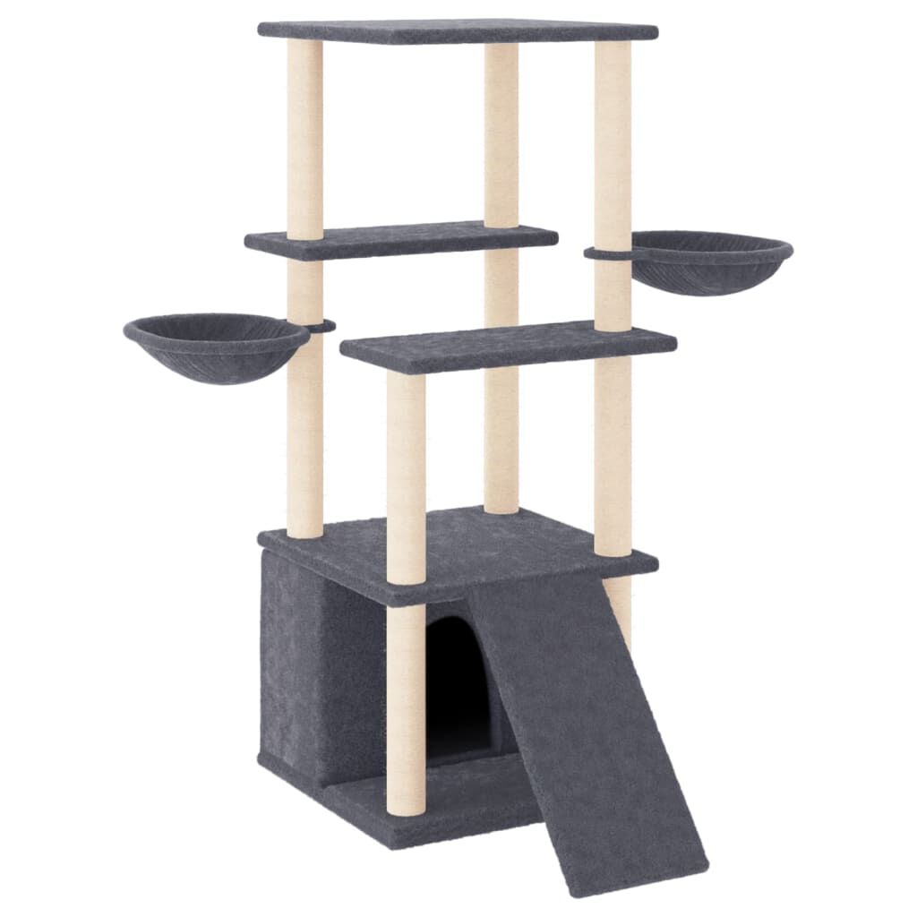 Vidaxl Rascador Para Gatos Con Postes De Sisal Gris Oscuro 133 Cm_0