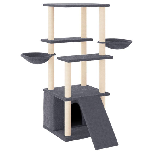 Vidaxl Rascador Para Gatos Con Postes De Sisal Gris Oscuro 133 Cm_0