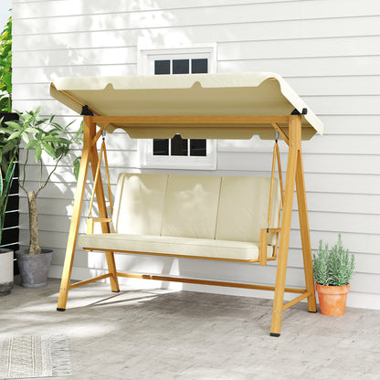 Outsunny Columpio De Jardín Exterior De 3 Plazas Con Toldo Ajustable Beige_1