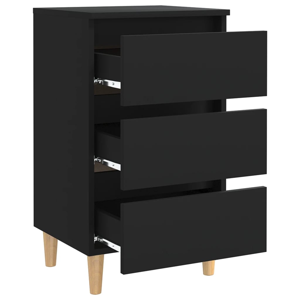 Mesitas De Noche 2 Uds Patas Madera Maciza Negro 40x35x69 Cm_4