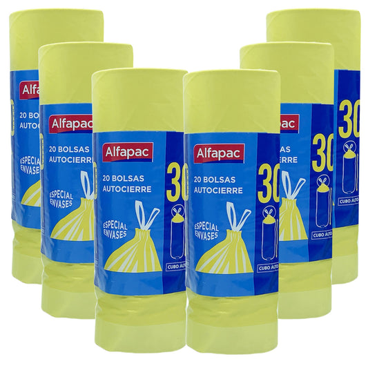 6 Rollos De 20 Bolsas De Basura Con Autocierre 30 L