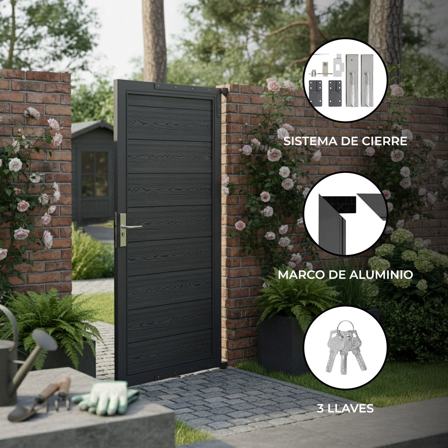 Puerta Para Vallas Para Exteriores De Wpc Y Aluminio | Gris_1