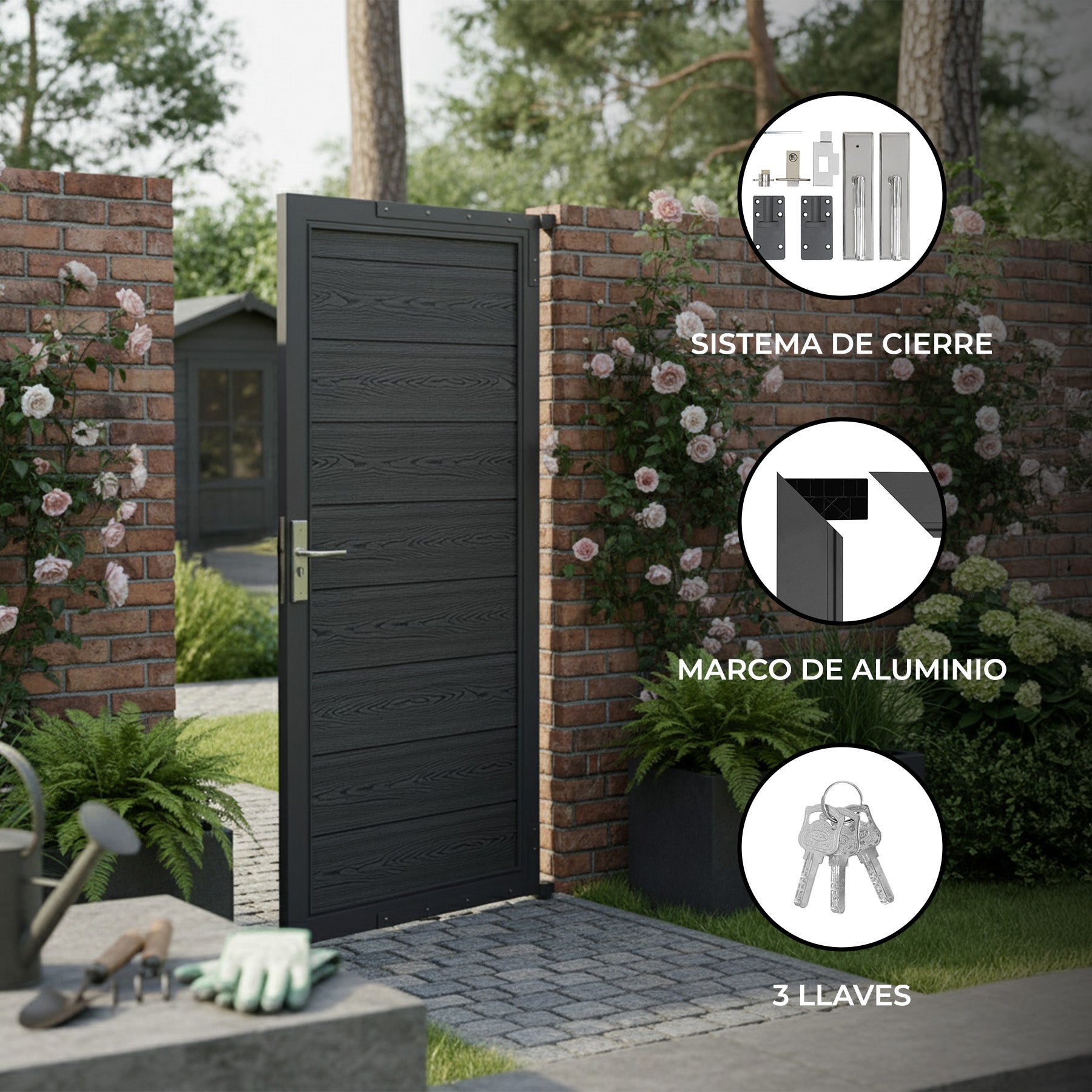 Puerta Para Vallas Para Exteriores De Wpc Y Aluminio | Gris_1