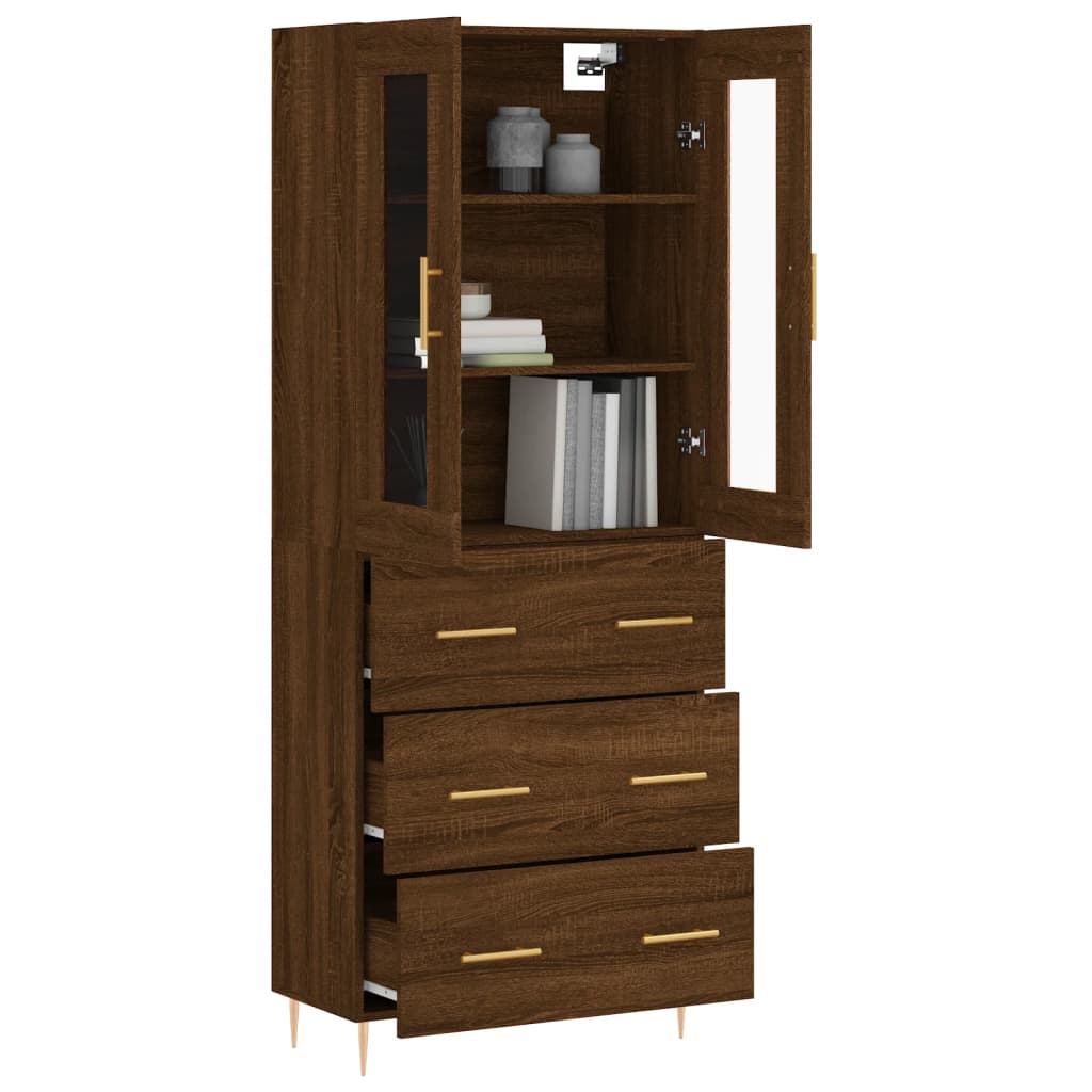 Aparador Alto Madera Contrachapada Marrón Roble 69,5x34x180 Cm_2