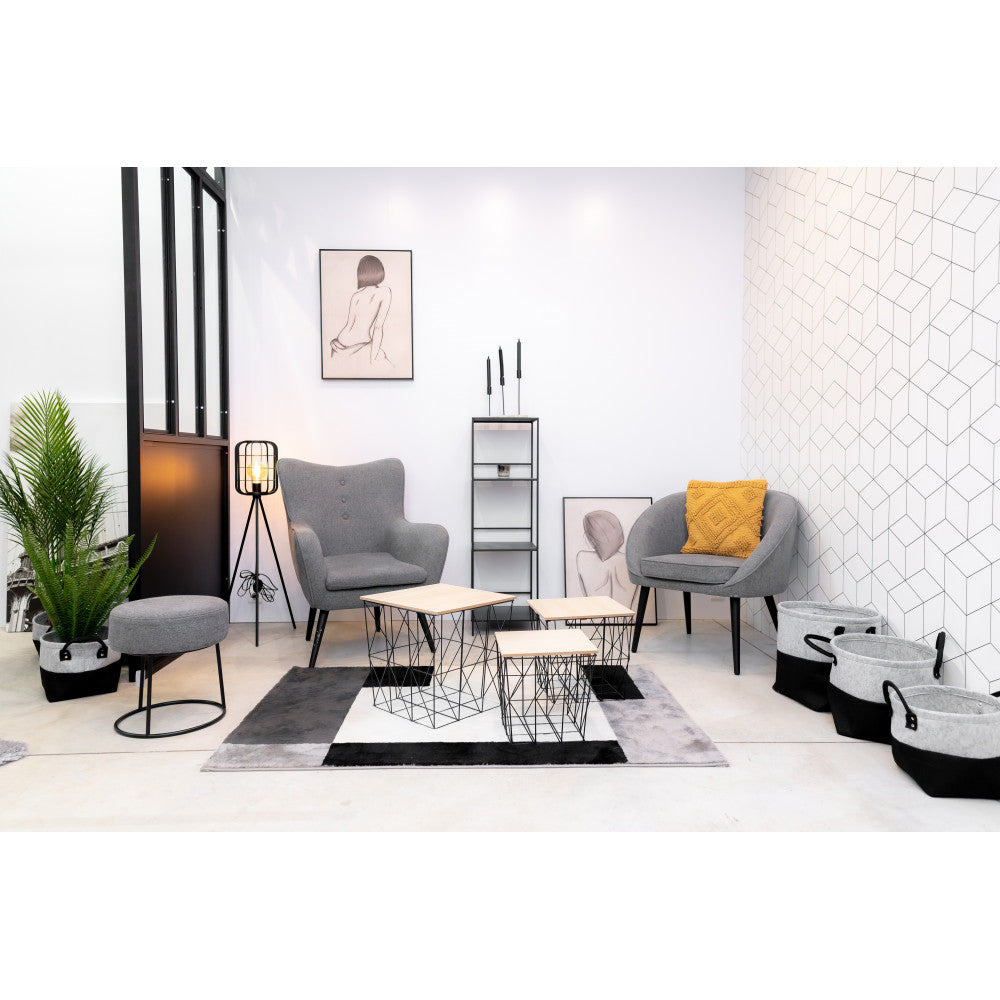 Puf Taburete, Sofá Finales, Gris Reposapiés De Tela, Negro Industrial Metal Pie 36x36x40cm- Muebles De Sala De Estar_2
