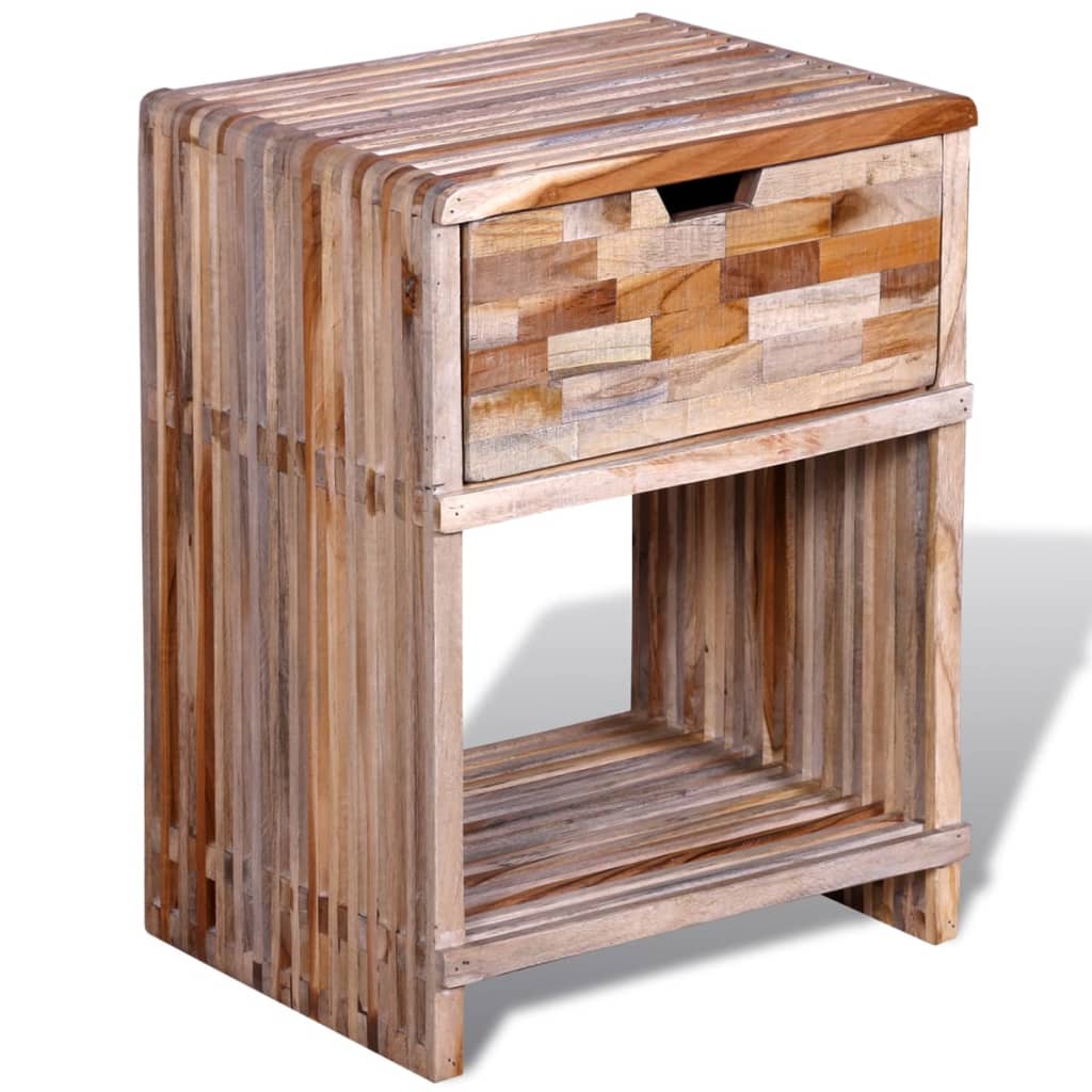 Mesita De Noche Con Cajón Madera De Teca Reciclada_1