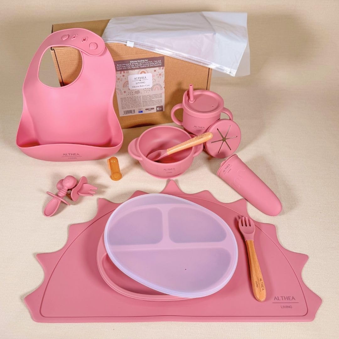 Vajilla De Silicona Orgánica - 15 Piezas - Rosa Profundo._1