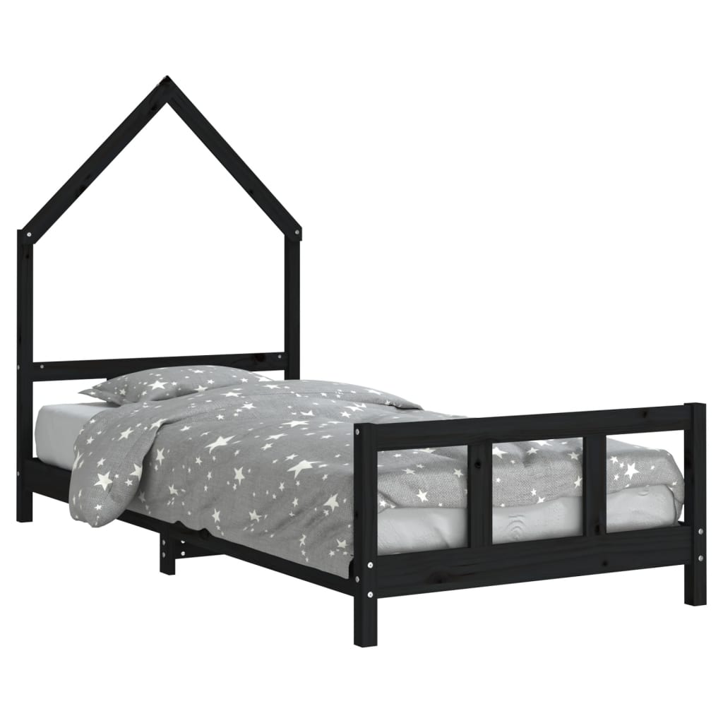 Estructura De Cama Para Niños Madera De Pino Negro 90x190 Cm / Vetonek_0