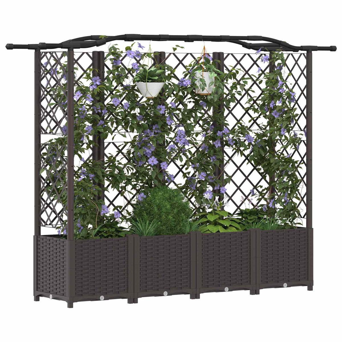 Cama Elevada Con Trellis Y Techo Marrón 204 X 40 X 138 Cm Pp_2