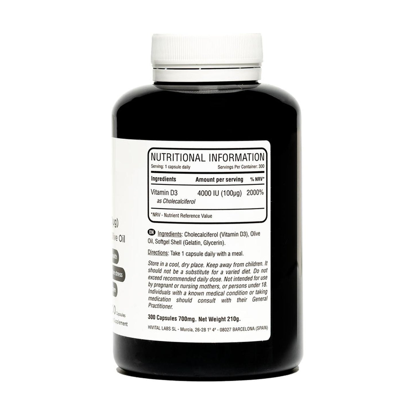 Vitamina D3 4000 UI Natural Hivital 300 pérolas