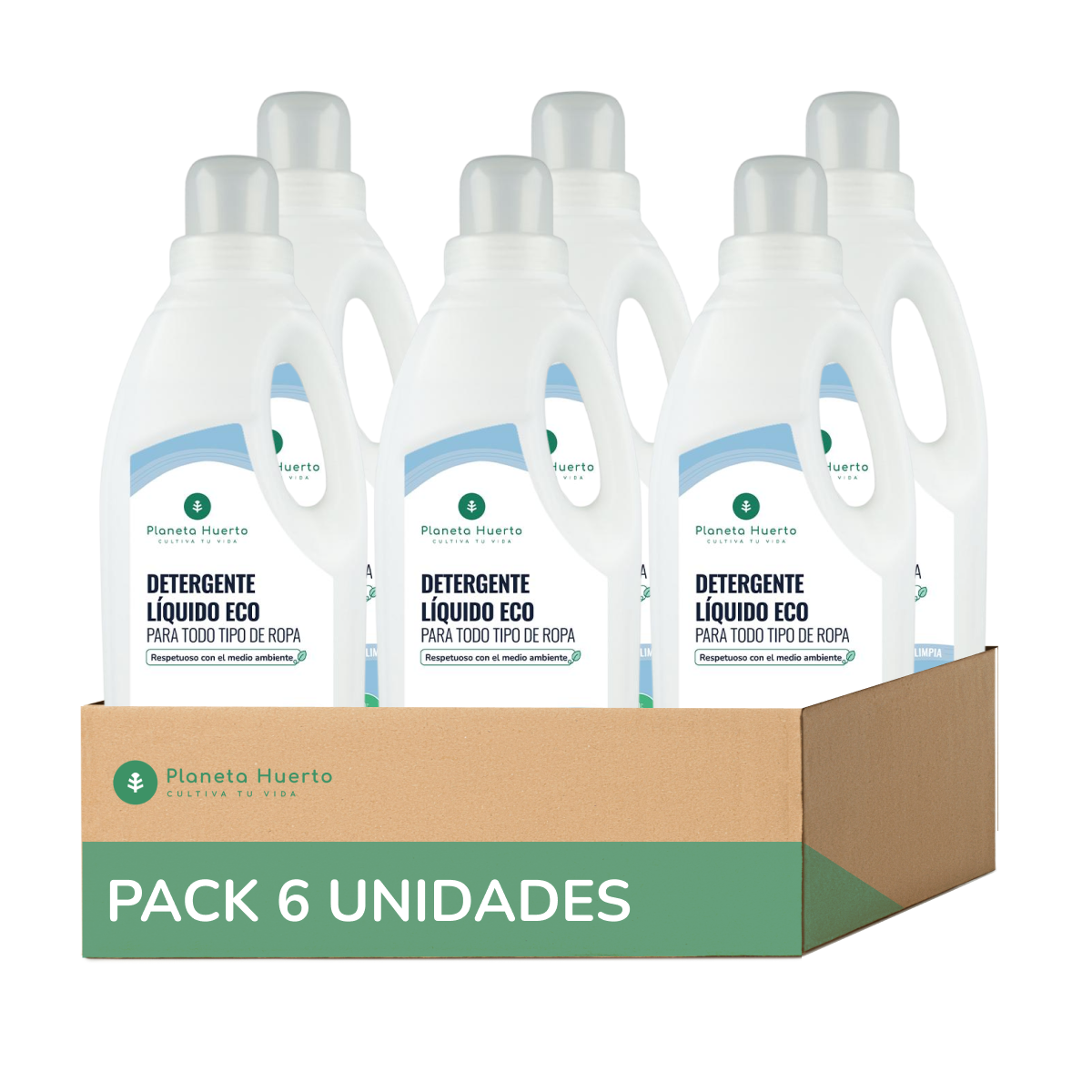 Embalagem de 6 detergentes líquidos para roupa ecológicos com aroma natural para roupa limpa, Planeta Huerto, 1,5 litros