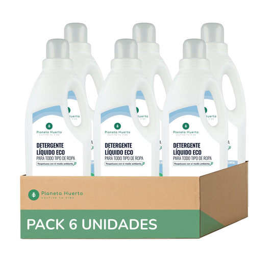 Embalagem de 6 detergentes líquidos para roupa ecológicos com aroma natural para roupa limpa, Planeta Huerto, 1,5 litros