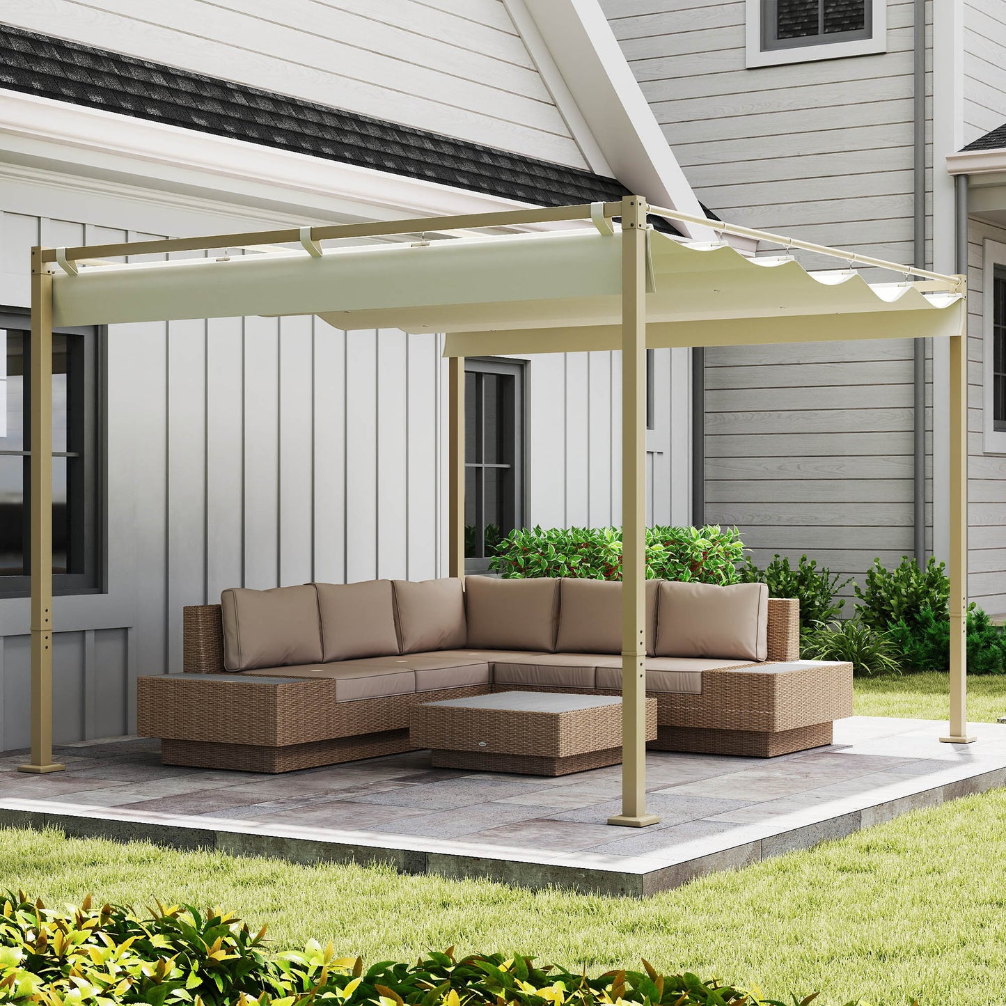 Outsunny Pérgola Con Techo Retráctil Pérgola De 3x3 M Con Cierre Magnético Caqui_4