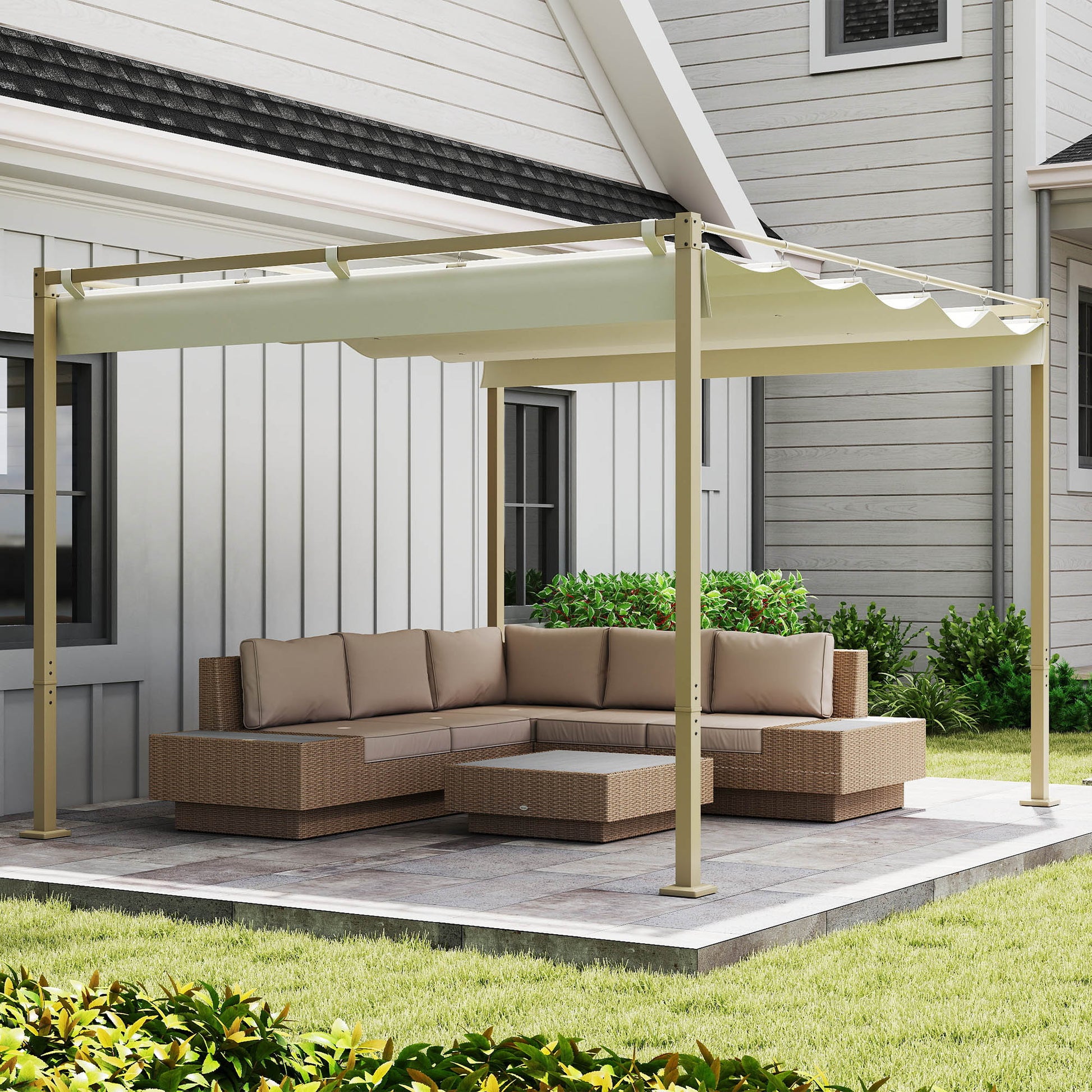 Outsunny Pérgola Con Techo Retráctil Pérgola De 3x3 M Con Cierre Magnético Caqui_4