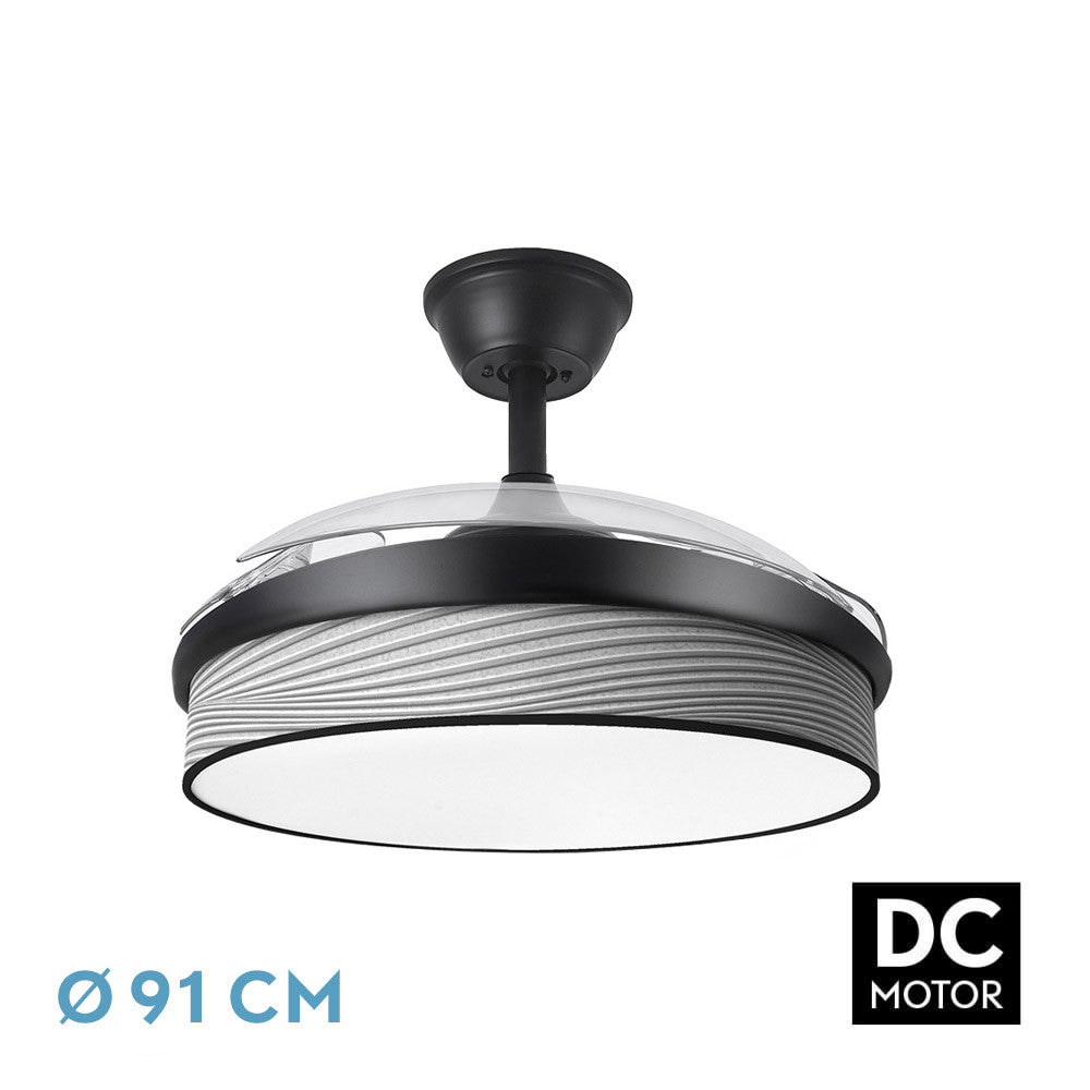 Ventilador Dc Moda 72w Negro/surco Gris 91d 3aspas 7200lm 3000-4000-6000k Remoto+ Memoria+ Temporizador_0