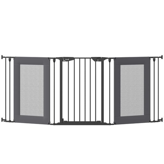 Pawhut Barrera De Seguridad Para Perros Plegable De 3 Piezas 203x74 Cm Negro_0