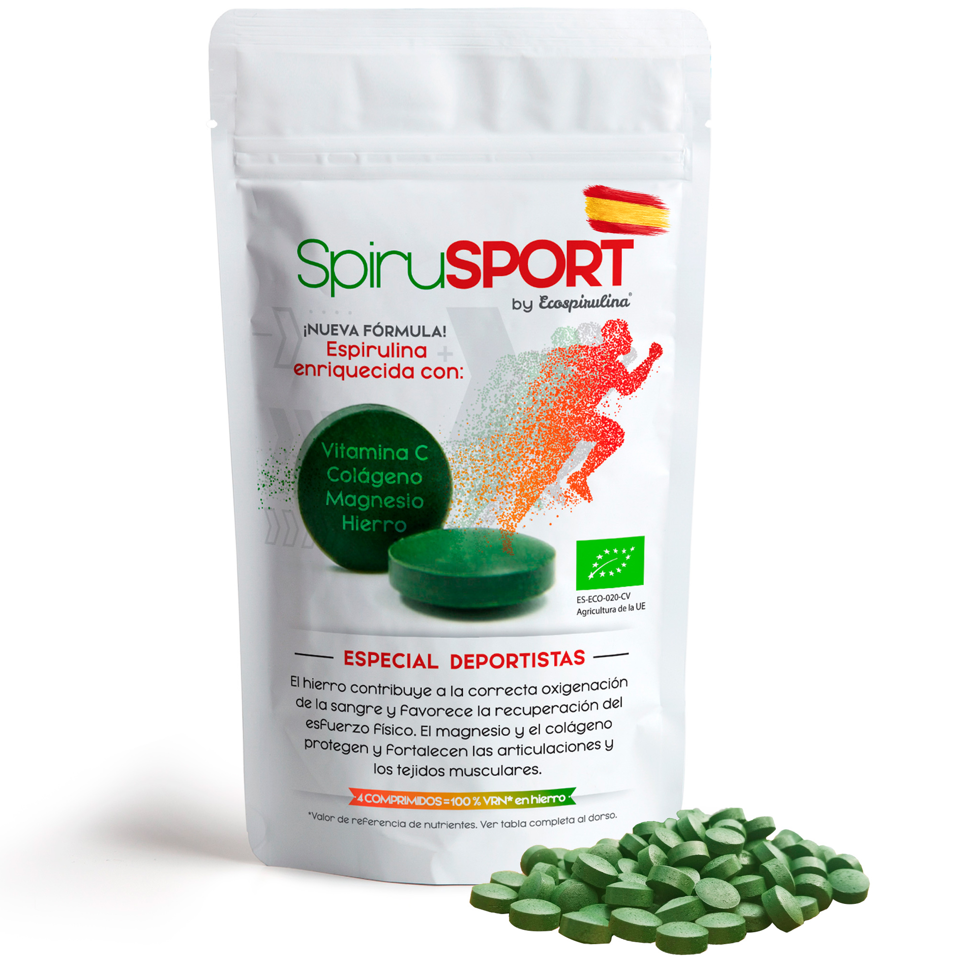Spirusport Espirulina Ecológica Con Colágeno Marino Y Magnesio Ecospirulina 200 Comprimidos_0