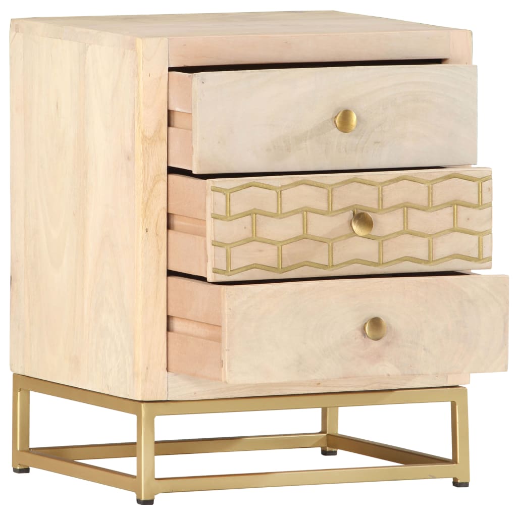 Mesita De Noche De Madera Maciza De Mango Dorado 40x30x50 Cm_0