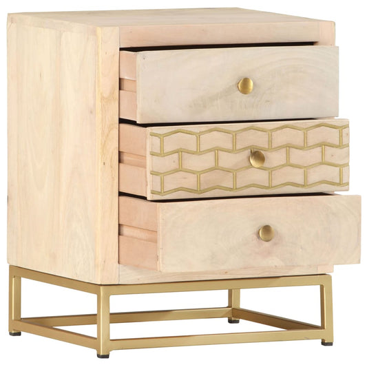 Mesita De Noche De Madera Maciza De Mango Dorado 40x30x50 Cm_0
