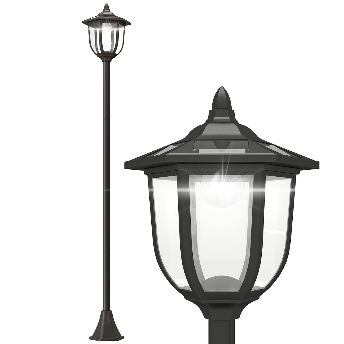 Farola Solar Exterior Outsunny Negro Ø26,5x177 Cm Plástico Abs_0