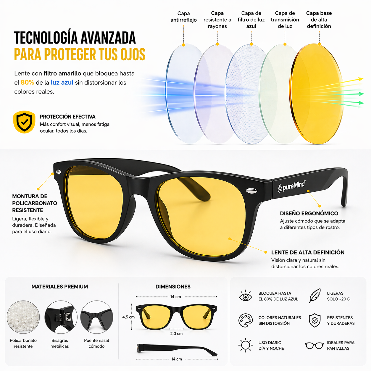 Gafas Lente Amarilla Reducción De Fatiga Visual_4