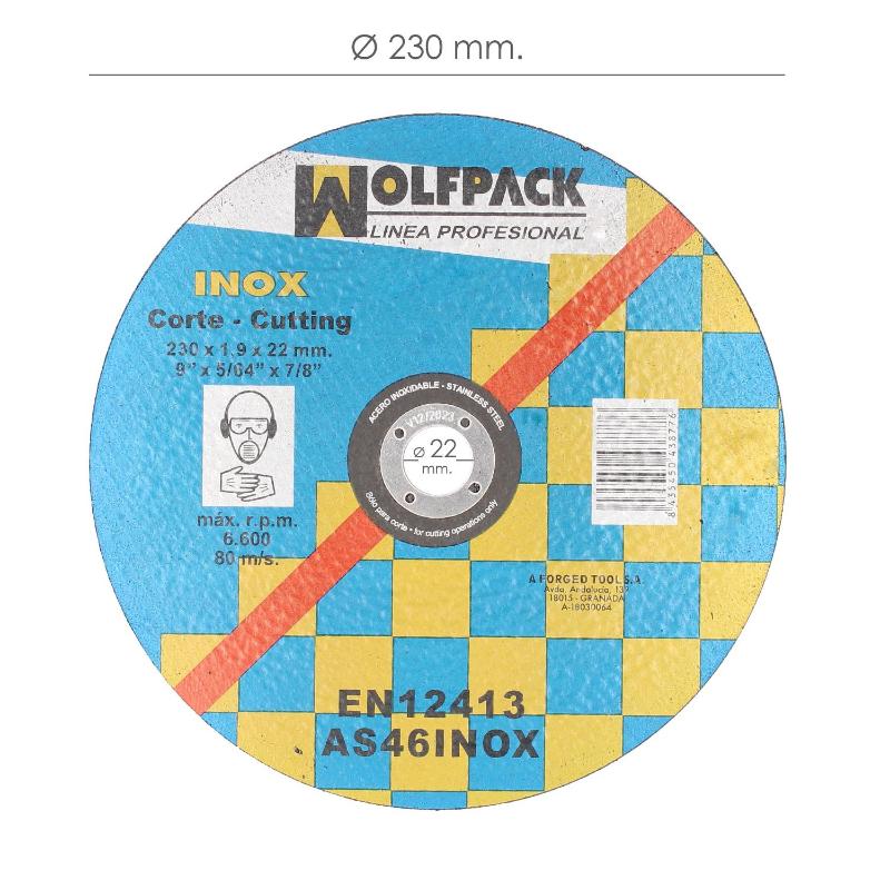 Disco Corte Abrasivo Para Acero Inoxidable 230x1,9x22,2 Mm.