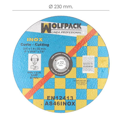 Disco Corte Abrasivo Para Acero Inoxidable 230x1,9x22,2 Mm.