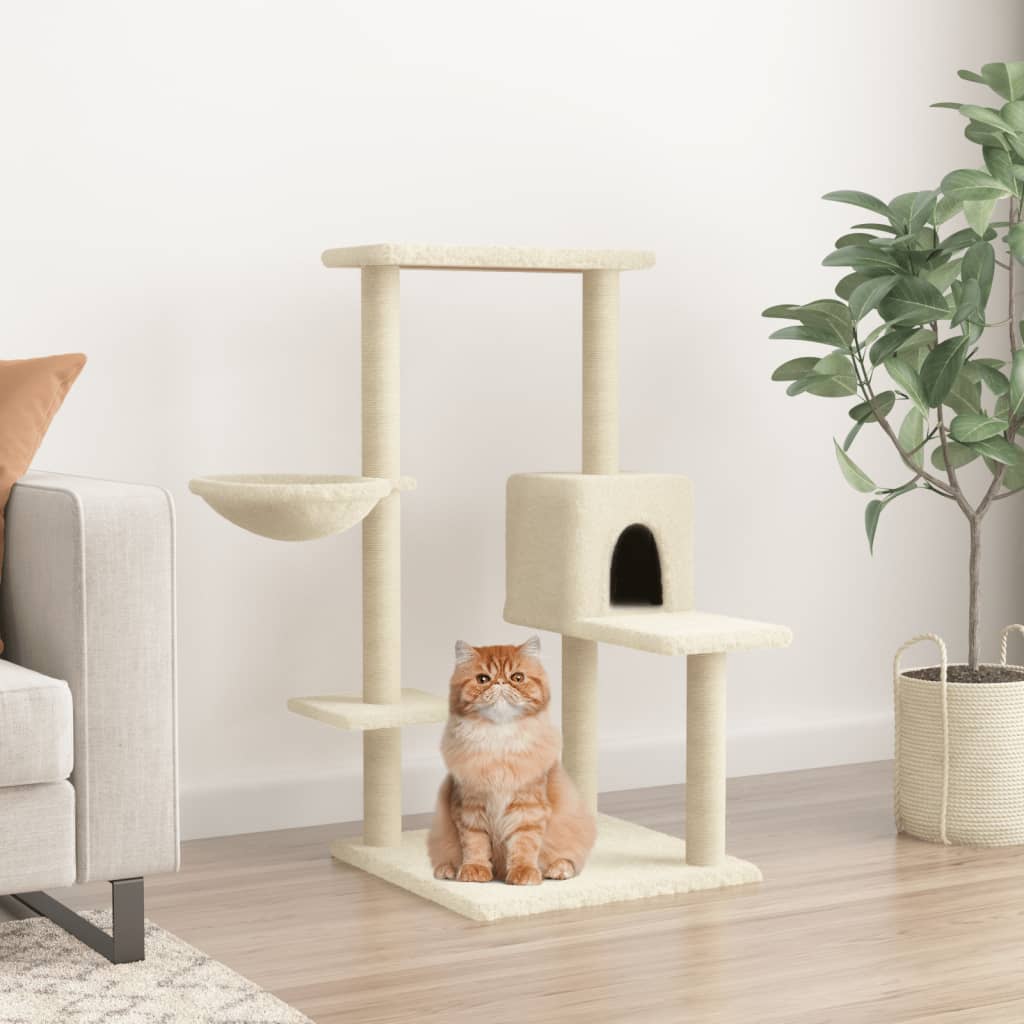 Rascador Para Gatos Con Postes De Sisal Color Crema 95 Cm_1