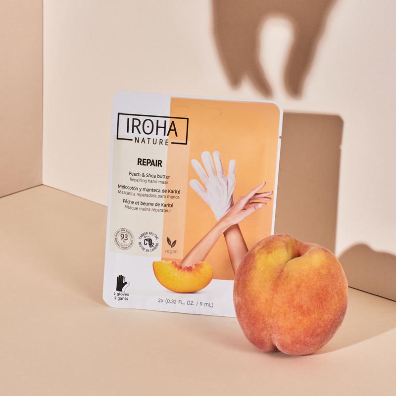 Iroha Nature Máscara Reparadora com Pêssego e Manteiga de Karité 2 Luvas de 9ml