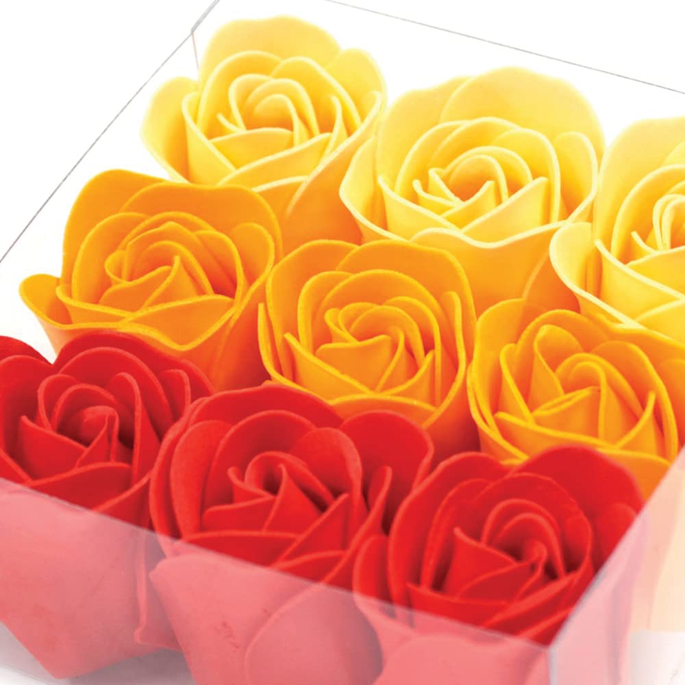 Caja 9 Rosas De Jabón (naranja) - Flores Con Pétalos De Jabón Perfumados - Regalo Original Para Días Especiales_1
