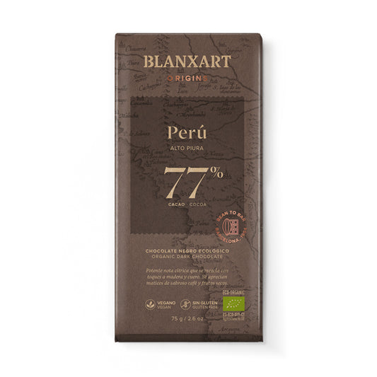 Chocolate Negro 77% Perú Eco Vegano Sin gluten Blanxart 75g