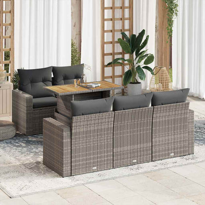 Set De Muebles De Jardín 6 Pzas Y Cojines Ratán Sintético Gris / Vetonek_4