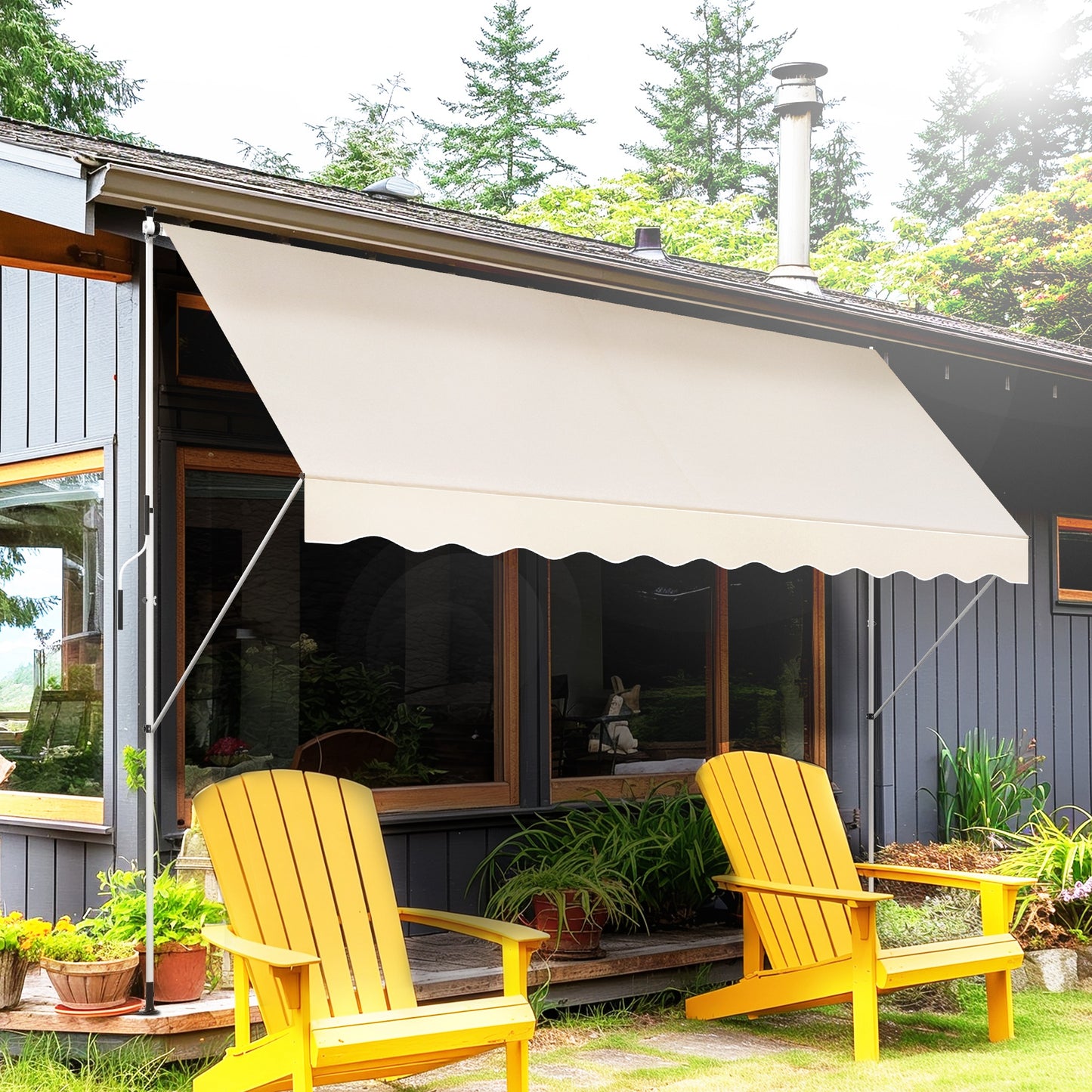 Outsunny Toldo Manual Retráctil Exterior 400x120x170-280 Cm Con Manivela Beige_1