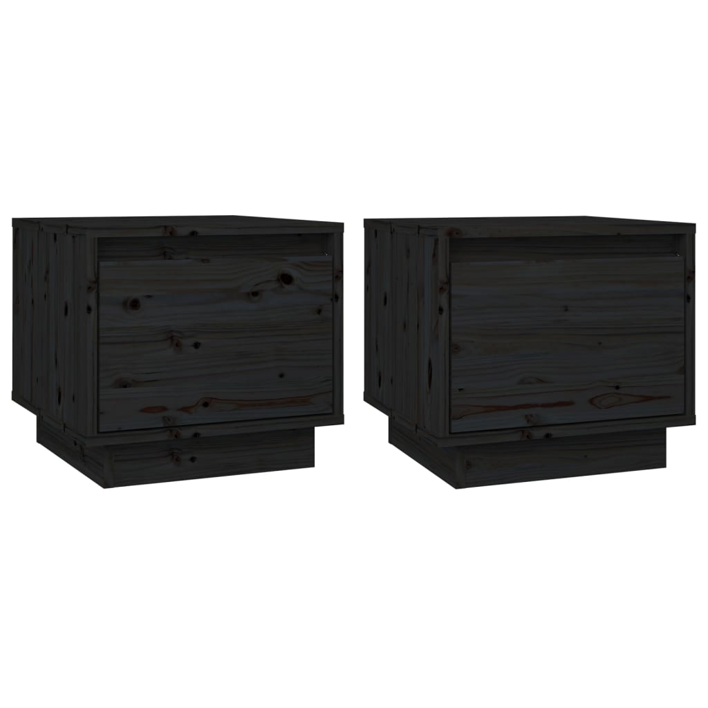 Mesitas De Noche 2 Uds Madera Maciza De Pino Negro 35x34x32 Cm_0