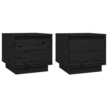 Mesitas De Noche 2 Uds Madera Maciza De Pino Negro 35x34x32 Cm_0