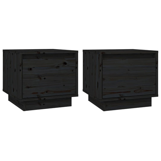 Mesitas De Noche 2 Uds Madera Maciza De Pino Negro 35x34x32 Cm_0