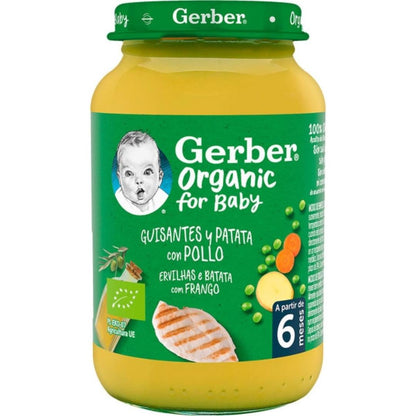 Puré de ervilhas, batata e frango biológico Gerber Baby, pote 190g