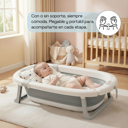 Bathby | Bañera Bebé Gris Con Cojín, Termómetro Y Soporte Plegable | Ligera, Segura Y Compacta Para Recién Nacidos_1