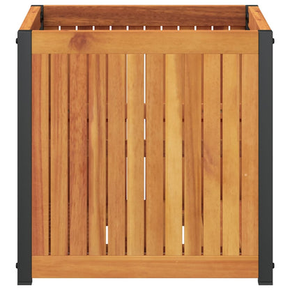 Jardinera De Madera Maciza De Acacia Y Acero 45x45x44 Cm_3