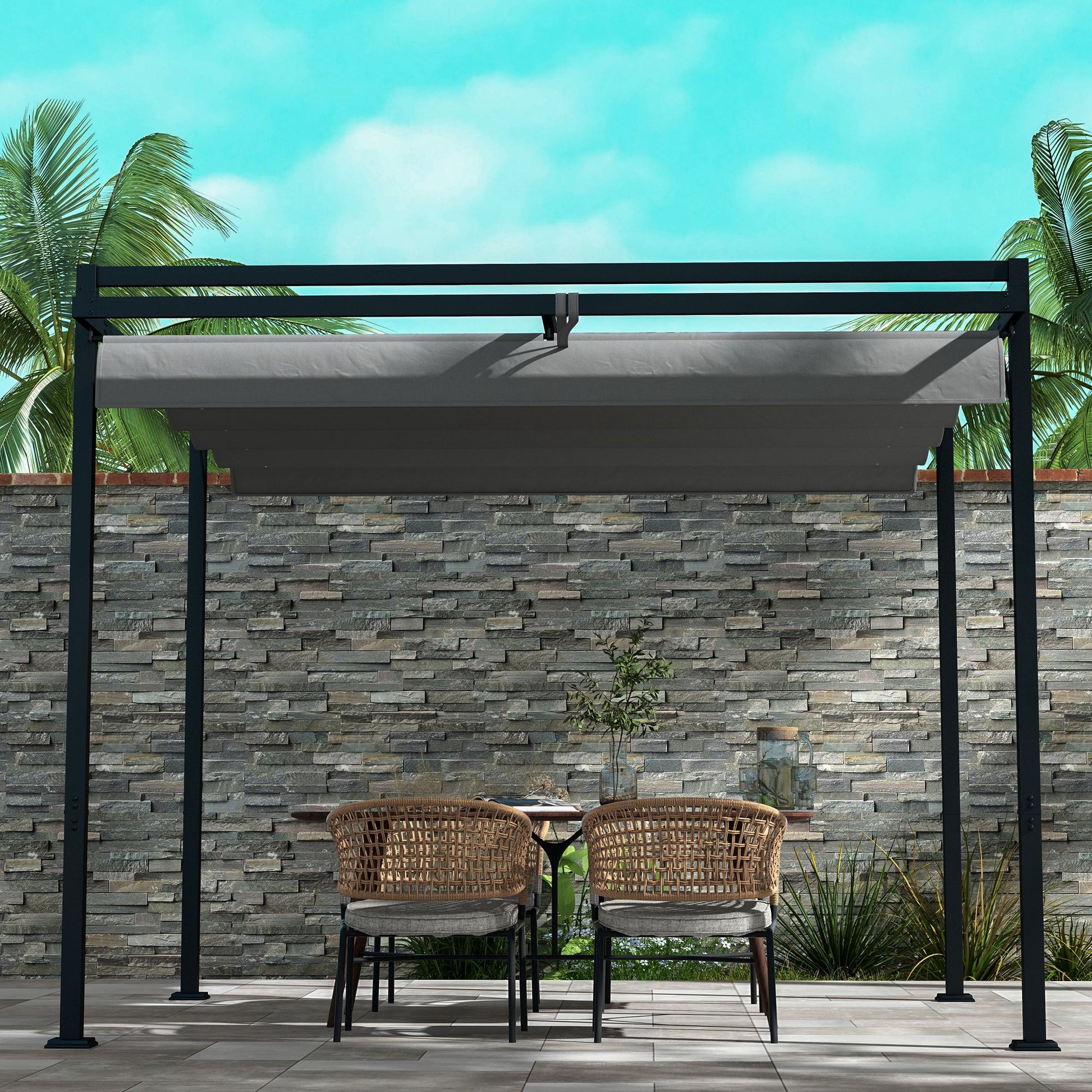 Outsunny Pérgola 3x4 M Con Techo Retráctil De Poliéster Gris Oscuro_4