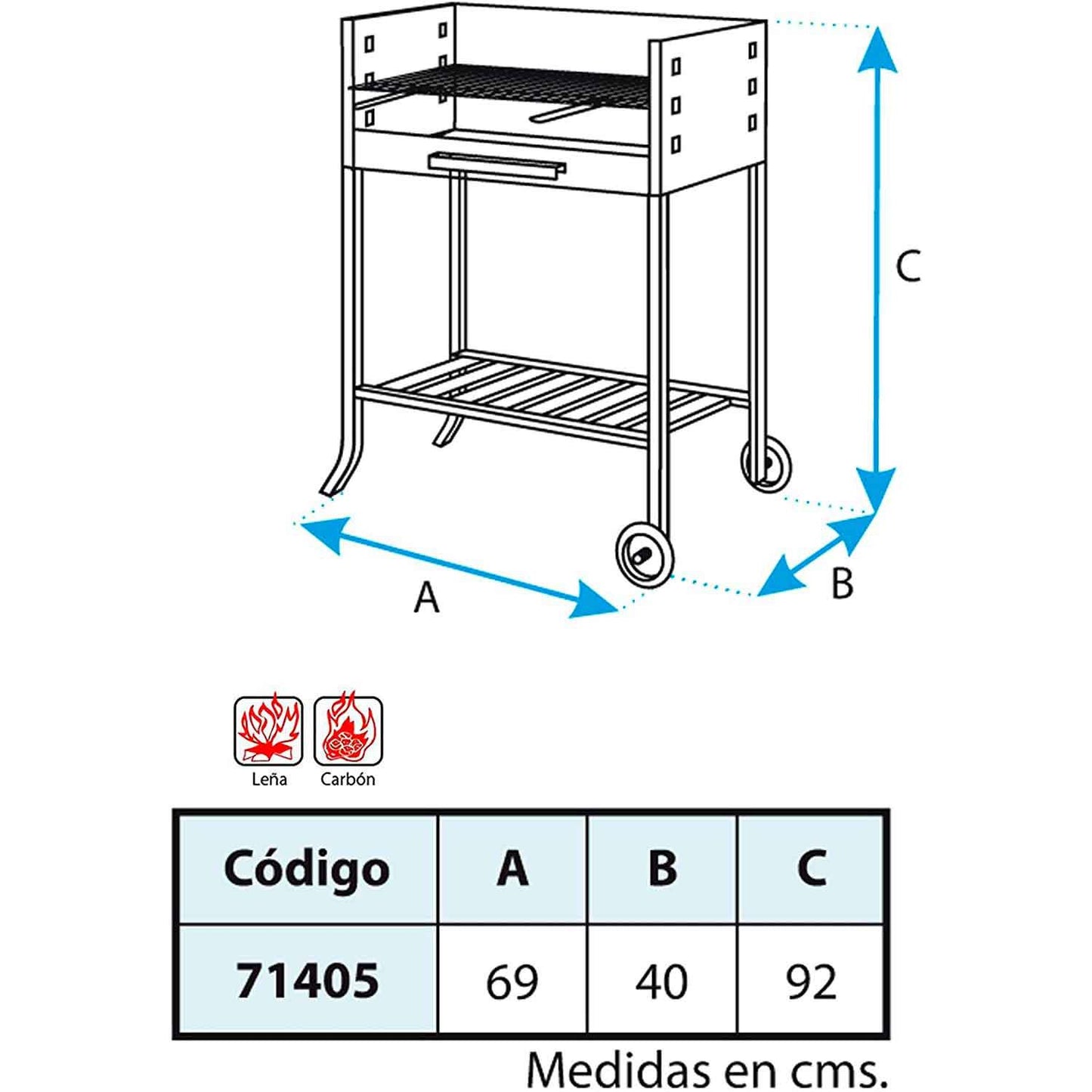 Churrasqueira com grelha galvanizada para lenha e carvão 69 x 40 x 92 cm Imex el Zorro