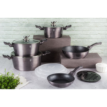 Batería Cocina Inducción 13 Piezas, Antiadherente Sin Pfoa, Aluminio, Cazuelas Sartenes Tapas Berlinger Haus Carbon Pro Gris Oscuro_1