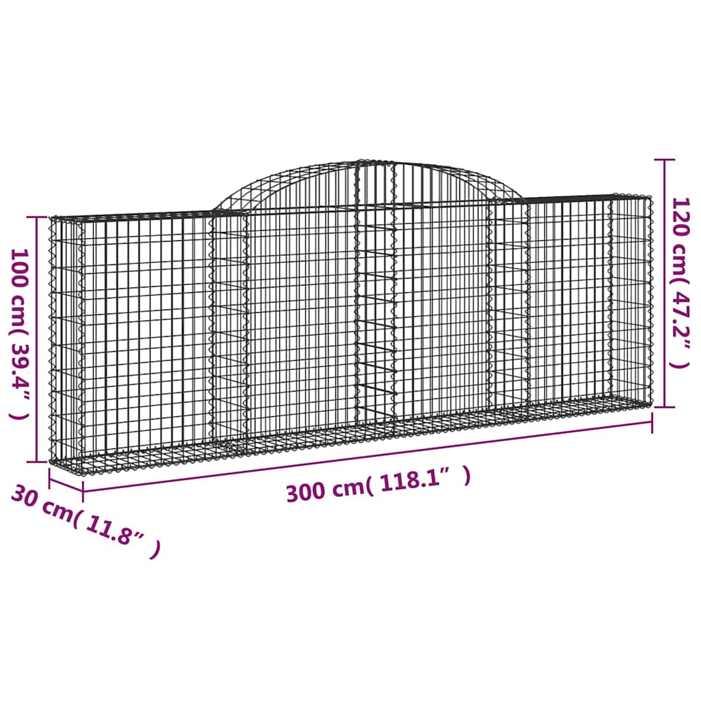 Cestas De Gaviones 8 Uds Forma De Arco Hierro 300x30x100/120 Cm_5