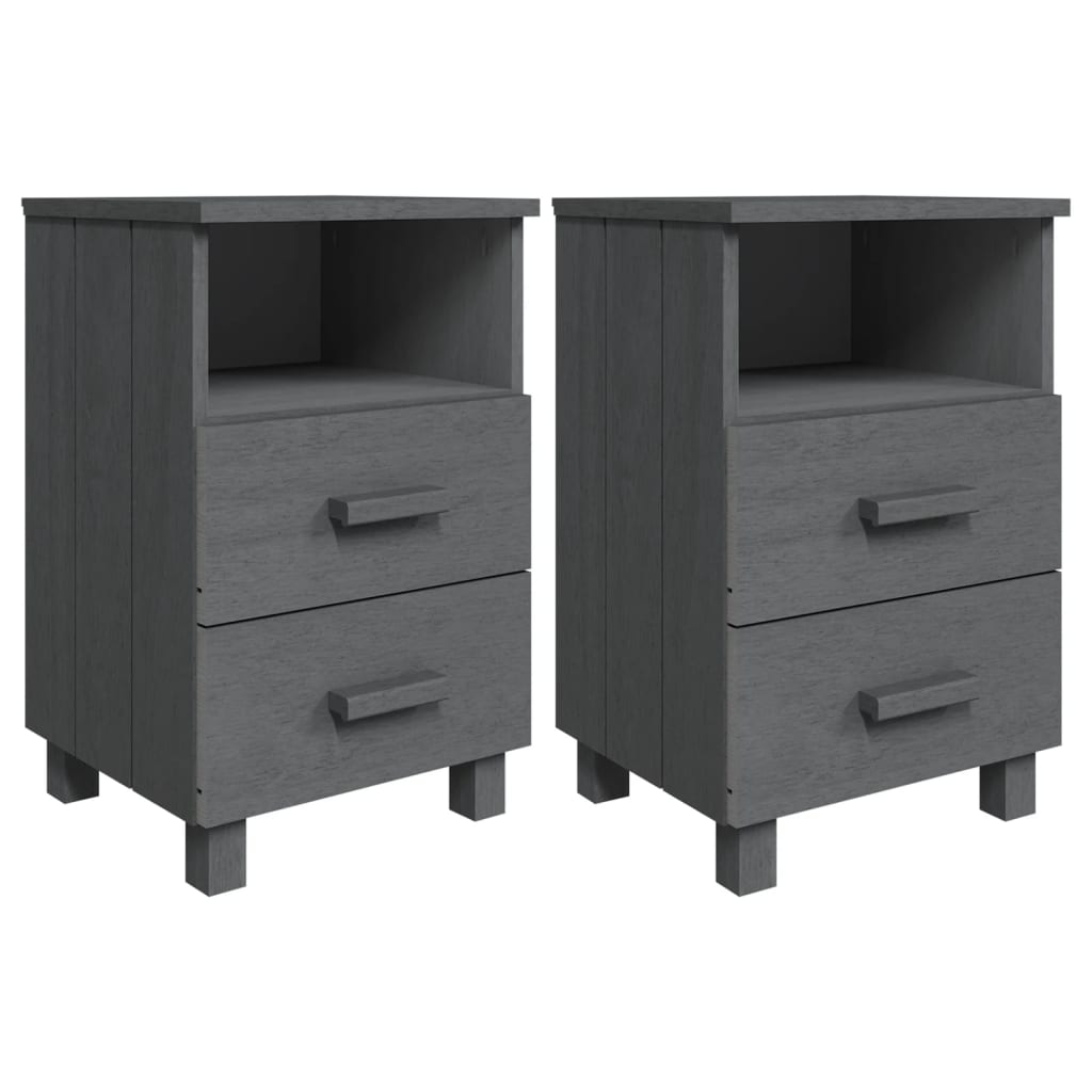 Mesitas Noche 2 Uds Hamar Pino Macizo Gris Oscuro 40x35x62 Cm_0