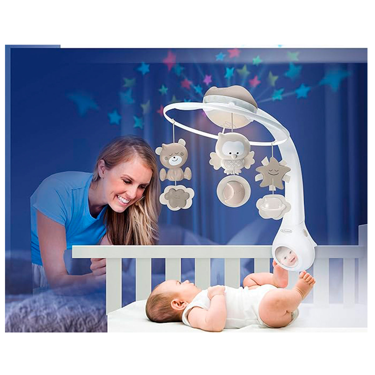 Infantino Proyector Musical Móvil 3-en-1, Luz Nocturna Y Proyector Cuna, 6 Melodías, 4 Sonidos Naturaleza, Gris_1